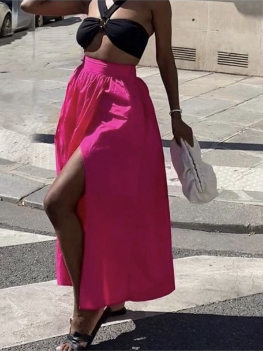 Zara Bright Pink High-Waist Maxi Skirt with Side Slit